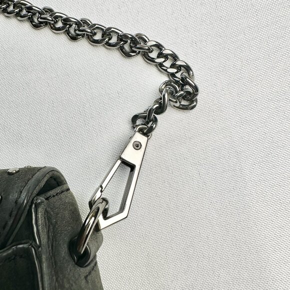 Rebecca Minkoff Purse Small Charcoal Suede Studded Chain Crossbody‎ Soft Velvety - Picture 8 of 16